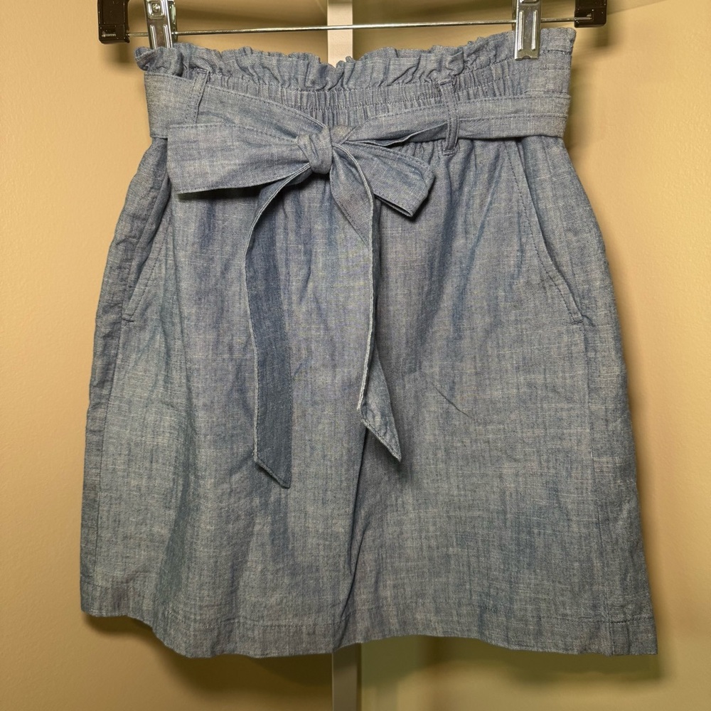 Women's J. Crew‎ Chambray Belted Paper Bag Waist Mini Skirt Size XS